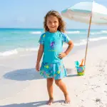 مايوه بناتي بيبي قطعتين تيشرت نص كم و جيب شورت موديل TWG.06