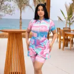 مايوه سباحة حريمي قطعتين نص كم مع شورت موديل WH.18